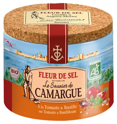 Zdjęcie produktu dla Organic Le Saunier de Camargue Fleur de Sel Tomate Basilikum 125g