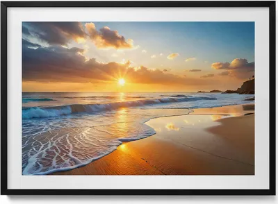 Produktbild von Sonnenuntergang über dem Meer– Wandbild mit Rahmen – Gerahmtes Bild  – Wanddekoration – 100x70 cm –  Schwarz Rahmen