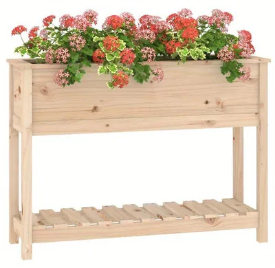 Produktbild von Blumenkasten aus massivem Kiefernholz mit Brettkonstruktion, wetterbeständig, 111,5 x 34,5 x 81 cm