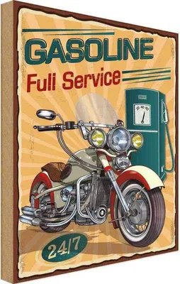 Produktbild von vianmo Holzschild 30x20 cm Gasoline fuli service 24/7 Warnschild Hinweisschild