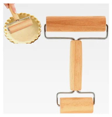 Produktbild von Teigroller mit zwei Walzen - Klein, Holz - Zum Ausrollen von Teig, Pizza, Desserts und Knödelhäuten