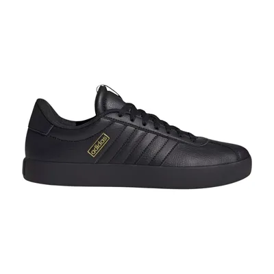 A black Adidas sneaker is shown from the side against a white background.