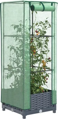 Produktbild von （Robust Möbel）Garten-Pflanzgefäß/Hochbeet Moderne - Pflanzkübel - Blumentopf mit Gewächshaus-Aufsatz Rattan-Optik 40x40x123cm DE204187 - Beete