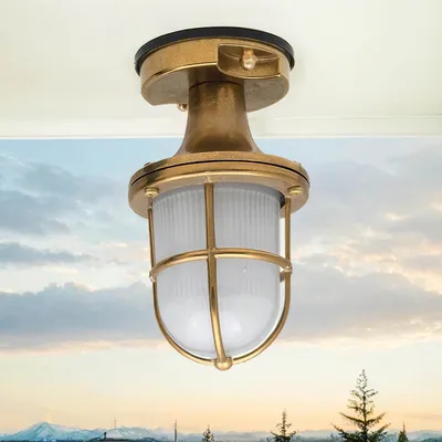 Produktbild von Außenlampe IP54 E27 Ø 11,5 cm Glas Messing massiv Maritim Terrasse Haus Deckenleuchte außen