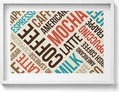 Produktbild von Beschriftungen für die Küche - Kaffeenamen– Wandbild mit Rahmen – Gerahmtes Bild  – Wanddekoration – 70x50 cm –  Schwarz Rahmen