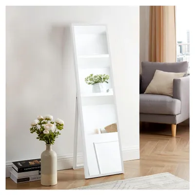 Produktbild von Ganzkörperspiegel Giovinazzo Standspiegel mit Rahmen 150 x 35 cm neigbar Bodenspiegel für Schlafzimmer rechteckig Flurspiegel Weiß