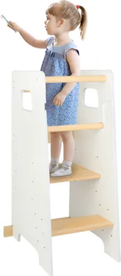 Produktbild von Lernturm für Kinder,Learning Tower aus Holz,Montessori Entdeckerturm Stehhilfe Küchenhelfer Umkippschutz für Küche/Arbeitsplatte 90x42x40cm Weiß
