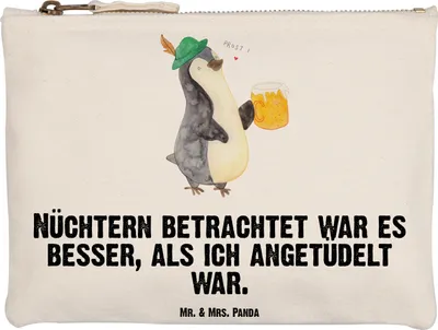 Produktbild von Mr. & Mrs. Panda Kosmetiktasche Pinguin Bier Grösse XL Große - Weiß - Geschenk, Angetüdelt, Mäppchen, , Beschwippst, Pouch, Kulturbeutel, kosmetiktäschchen