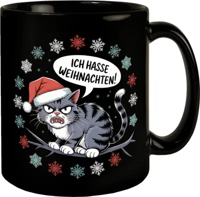 Produktbild von Grimmige Katze mit Weihnachtsmütze - Ich hasse Weihnachten Tasse