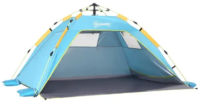 Produktbild von Pop Up Strandzelt - Strandmuschel für 2 Personen - 220x173x120 cm - 2 Türen 2 Fenster - Polyester - blau