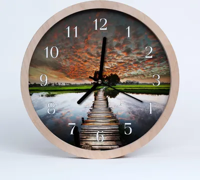 Produktbild von Holzuhr 20fi cm wanduhr - Brücke Wiesen-Landschaft