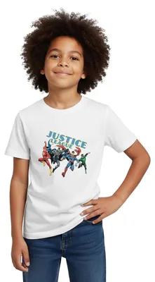 Produktbild von Spreadshirt DC Comics Justice League Superhelden Kinder T-Shirt, 98/104 (3-4 Jahre), Weiß