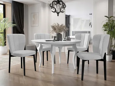 Obrázek produktu pro Rozkládací jídelní stůl 120 cm se 4 židlemi KRAM 2 - bílý / černý / šedý