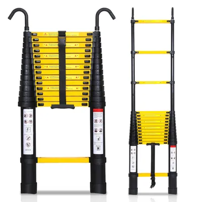 Immagine prodotto di TolleTour scala telescopica 4,4 m con ganci Scala a gradini Scala di prolunga Robusta in alluminio fino a 150 kg