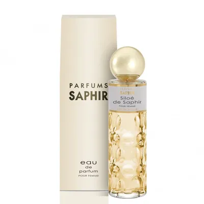 A bottle of perfume and its packaging are displayed against a white background.