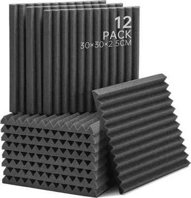 Productafbeelding van Famanu akoestische panelen, 30x30x2,5 cm - 12 stuks, voor geluidsisolatie in studio's en kantoren