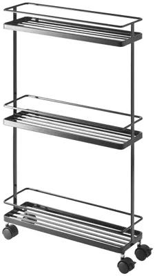 Zdjęcie produktu dla Wózek kuchenny Yamazaki na kółkach, wózek z półkami, metalowy regał kuchenny, 3 poziomy, czarny, 12 x 66 x 38 cm