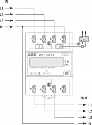 Image de WZE-3RST Compteur de consommation d'énergie 3F 80A avec fonction reset