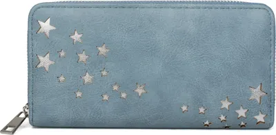 Produktbild von styleBREAKER Damen Portemonnaie mit Metallic Sternen | große Geldbörse mit Reißverschluss, Kartenfächern & Handyfach, Kunstleder 19 x 10 cm