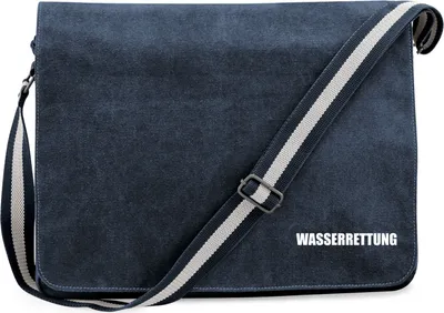 Produktbild von Huuraa Umhängetasche Wasserrettung Schriftzug 14 Liter Vintage Navy Canvas Laptoptasche Geschenkidee