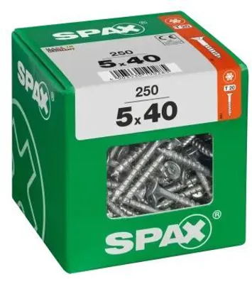 Produktbild von SPAX Universalschraube, 5 x 40 mm, 250 Stück, Teilgewinde, Senkkopf, T-STAR plus T20, 4CUT, WIROX - 4191010500406