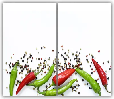 Produktbild von Tulup Glas-Herdabdeckplatte - 2x30x52cm - Glaskeramikkochfeld-Abdeckung Spritzschutz Zweiteilig Chilischoten