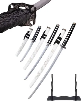 Immagine prodotto di Set di katana wakizashi tanto con cavalletto - spade decorative Acciaio al carbonio, incisione a mano HK1101