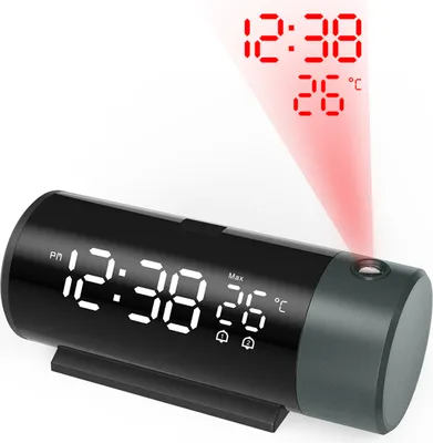 Obrázek produktu pro Projekční budík s projektorem otočným o 180° | digitální hodiny s LED displejem, 2 časy buzení, funkcí Snooze a 4 úrovněmi jasu pro ložnice
