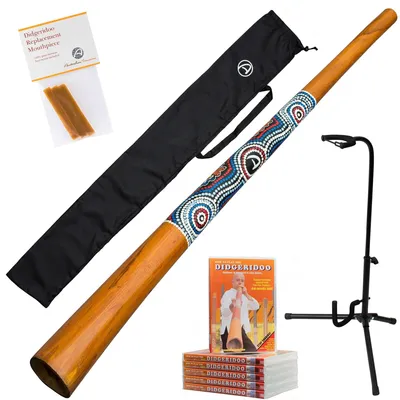 Produktbild von Didgeridoo Starterpaket 5-teilig – Inklusive Tasche, DVD, Bienenwachs & Ständer