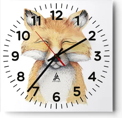 Produktbild von Wanduhr - Quadrat - Glasuhr - Cartoon Fuchs Kind - 30x30cm - Schleichendes Uhrwerk - Lautlos - zum Aufhängen bereit - Dekoration Modern - Wanddekoration aus Glas - C4AC30x30-4878