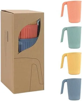 Produktbild von 4 Stück Unbreakable Trinkbecher mit Henkel,Plastikbecher Mehrweg Camping Tasse Set Kinderbecher Kunststoffbecher Kinder und Erwachsene BPA-Frei (350 ml)