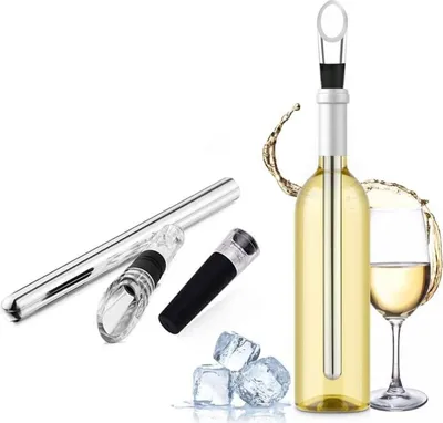 Produktbild von Weinkühlstab aus Edelstahl, Weinkühler Set 3 in 1 inkl. Flaschenkühler und Ausgießer, Flaschenverschluss, perfektes Weinzubehör Geschenk | Wein Bar Geschenk Hausbar