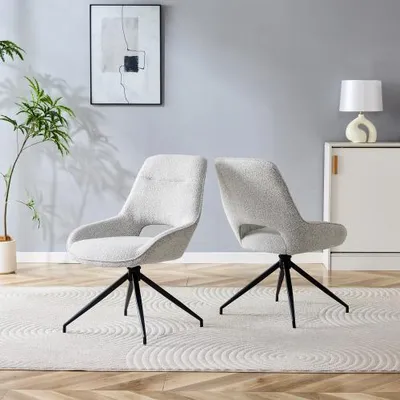 Produktbild von Set aus 2 Premium-Drehstühlen mit Teilarmlehnen, 360°-Drehbarkeit, extrem stabiles, schwarz pulverbeschichtetes Metallgestell, beige