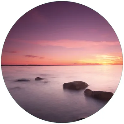 Produktbild von Wallario Premium Glasbild, freischwebende Optik, kräftige Farben, rund 50cm Durchmesser, Motiv Nebel am See bei Sonnenuntergang