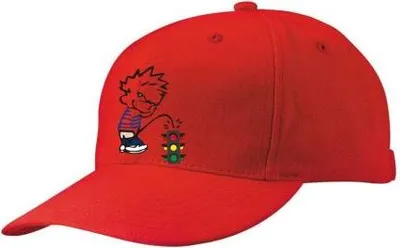 Produktbild von Baseballcap mit Textildruck - Pinkelmännchen gegen Ampel - 52050 rot