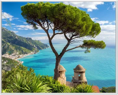 Produktbild von Wallario Wandbild Italienische Küste, Größe: 40,30 x 50,30 cm, Poster mit weißem Aluminiumrahmen