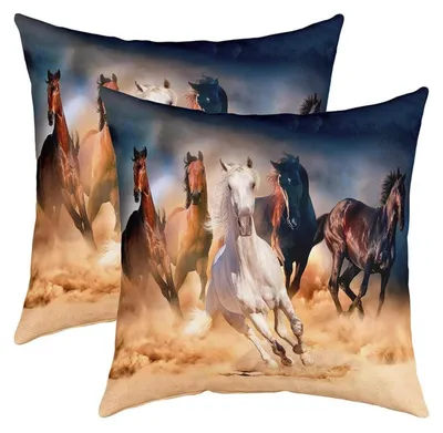 Productafbeelding van Kussenslopen, 40x40 cm, set van 2, paardmotief, wit, bruin, meerkleurig, polyester