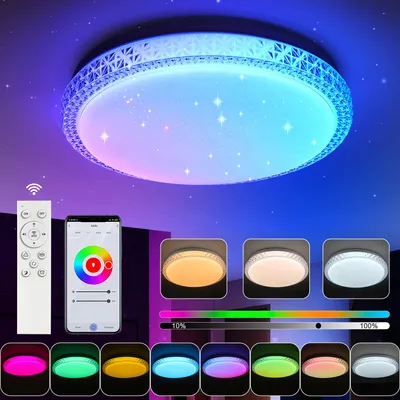 Produktbild von 36W WIFI LED Deckenleuchte 40cm, RGB Kristall Deckenlampe with Sternenhimmel Effekte, Dimmbar mit Fernbedienung oder APP-Steuerung,für Schlafzimmer