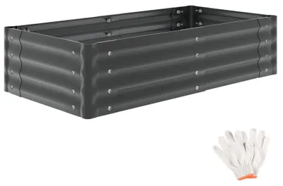 Obrázek produktu pro tectake Vysoký záhon Salvia pozinkovaná ocel 120x60x30cm 200L Květináč Zeleninový záhon Bylinkový záhon Zahradní záhon Otevřená půda Rukavice