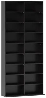 Immagine prodotto di Scaffale per l'archiviazione di CD e Blu-ray, capacità per 640 dischi – 18 scomparti | Colore: Nero | Dimensioni: 78,5 x 24 x 175 cm
