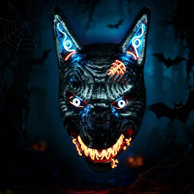 LED-Wolfskopfmaske, 3 Blinkmodi, Cosplay, Halloween
