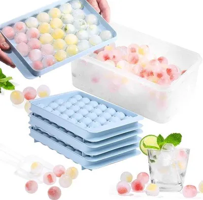 Produktbild von Famanu Eiswürfelform - Mini-Eiswürfel in runder Form - mit Deckel und Behälter (3 Stück)