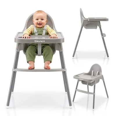 Produktbild von Twinky 2-in-1-Hochstuhl ECO – Verstellbarer Hochstuhl mit Esstisch und Tablethalter für Babys und Kinder – rutschfeste Beine – Grau