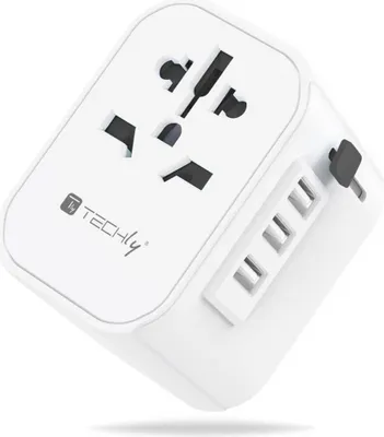 Zdjęcie produktu dla Adapter wtyku zasilania Techly EU/UK/USA/3xUSB biały