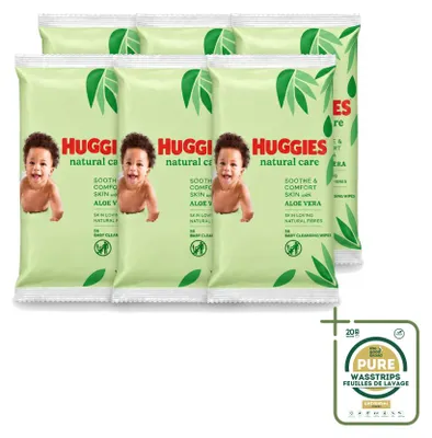 Produktbild von 6 x Huggies Natural Care Feuchttücher mit Aloe Vera und Vitamin E - Vorratspackung - 6 Stücke
