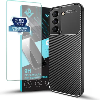 Produktbild von Handy Hülle für Samsung Galaxy S21 FE mit 9H Displayglas Displayschutz Plus Carbon Look Cover Case Schutzhülle Farbe: Schwarz