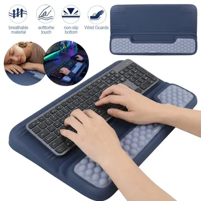 Image de Repose-poignets ergonomique pour clavier, repose-poignets en mousse à mémoire de forme souple, dessous antidérapant en silicone, accessoire de bureau de 43 cm