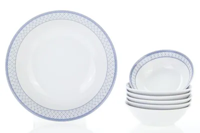 Obrázok produktu pre Thun 1794 Súprava kompótov, český porcelán, opál. modrá mriežka, 7 d., Thun