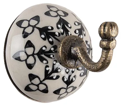 Immagine prodotto di Clayre & Eef Gancio a muro Ø 6 x7 cm Vetroceramica bianca nera