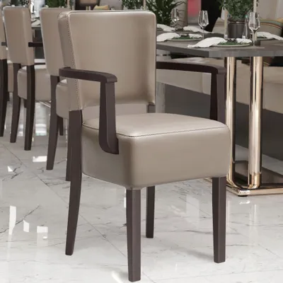 Produktbild von 2er-Set LUCA ARM | Bistrostuhl | Taupe | Leder | Gastrostühle, Bistrostühle Gepolstert